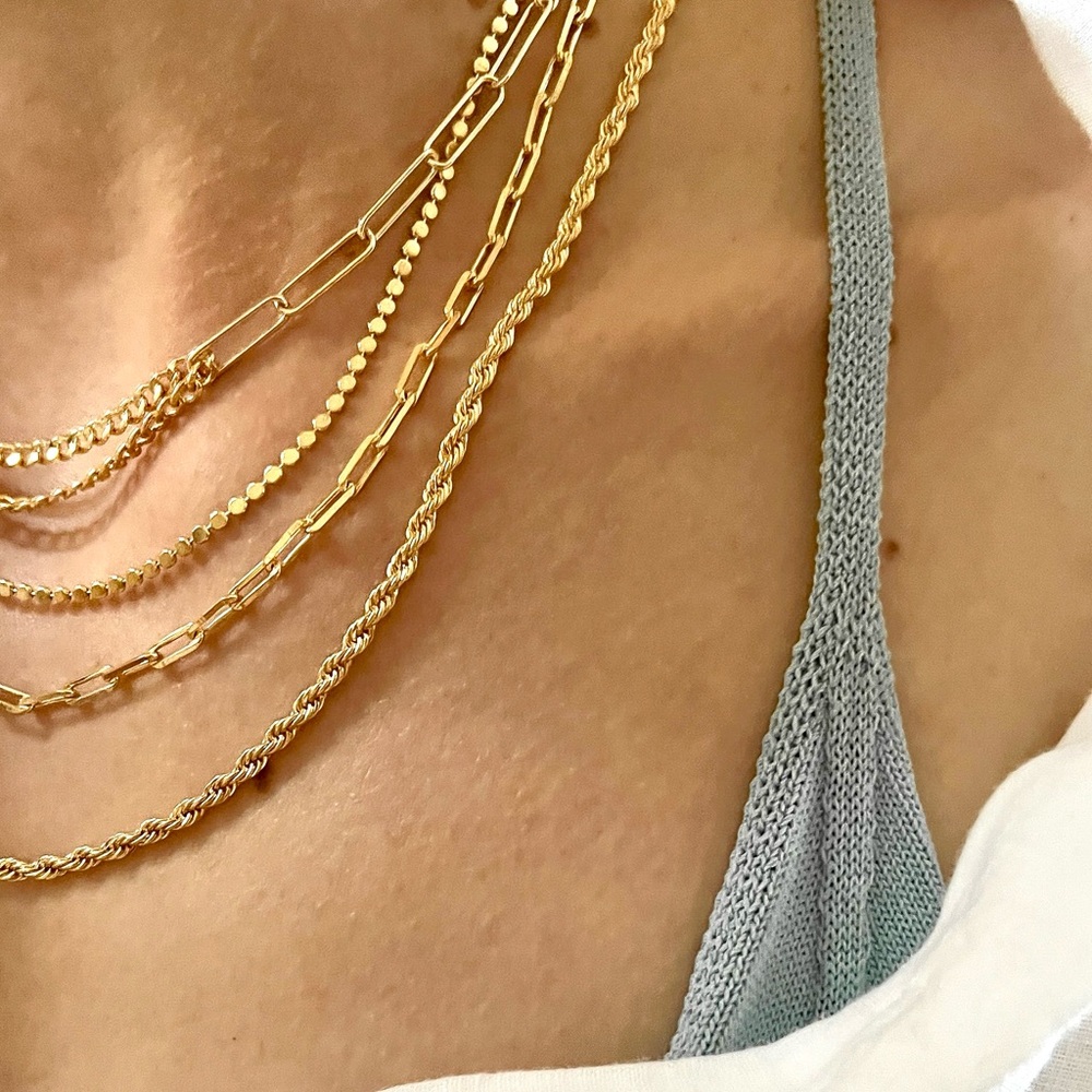 Flat Bead Sequin Chain Layering Choker | Waterproof 14K Gold Plated Necklace - Picture 10 of 13